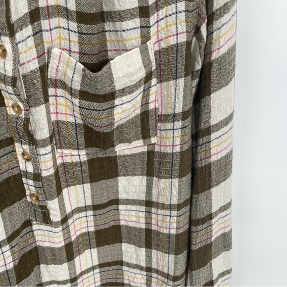 Anthropologie Size S Women's Brown Plaid Isadora Button Back Flannel Shirt - Picture 6 of 12